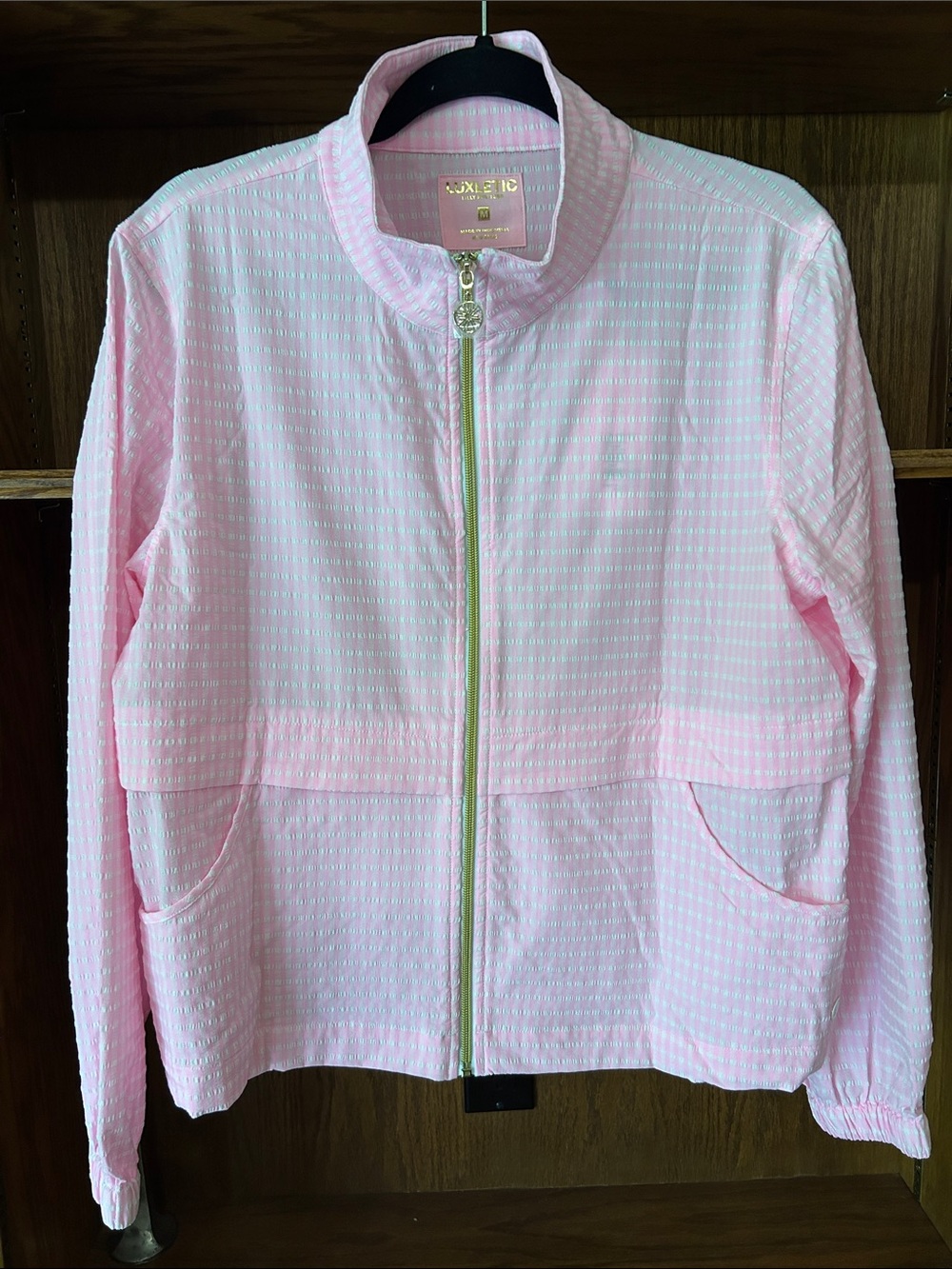Lilly Pulitzer Conch Shell Pink Gingham Luxletic Zip Jacket